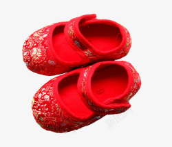红色绣花花纹童鞋素材