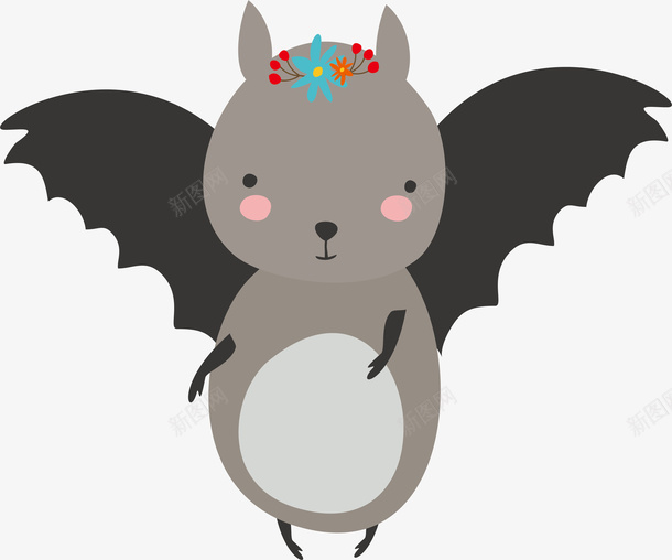 灰色可爱蝙蝠png免抠素材_新图网 https://ixintu.com 卡通 小动物 扁平化 灰色 矢量图案 蝙蝠