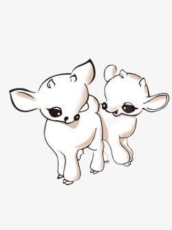 两只眼睛卡通的淡色的小羊羔高清图片