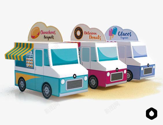 冰淇淋车png免抠素材_新图网 https://ixintu.com 卡车 卡通冰淇淋车 小吃车 汽车 白色冰淇淋车