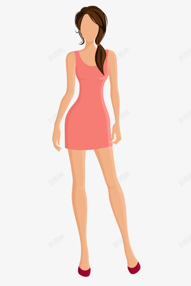 粉色裙装女png免抠素材_新图网 https://ixintu.com 图示 女模特 插图 模特 红色高跟鞋