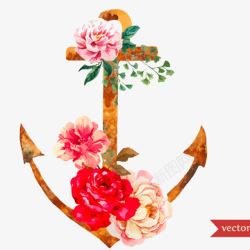 水彩玫瑰和船锚元素素材