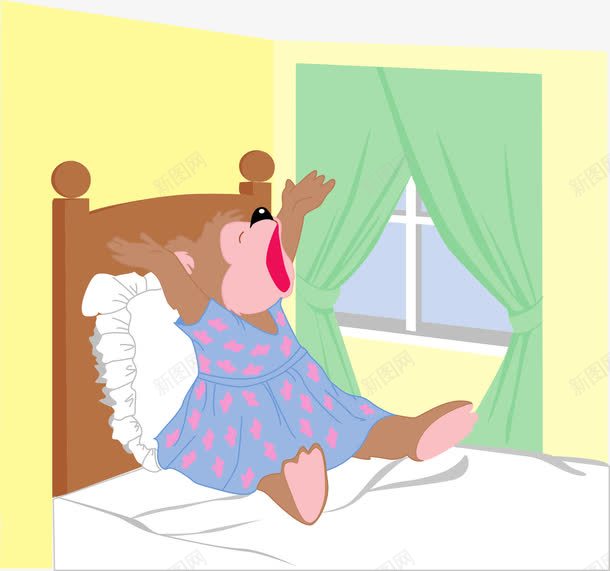 床上伸懒腰的熊png免抠素材_新图网 https://ixintu.com 伸腰 卧室 床 打呵欠 熊 窗口 醒来