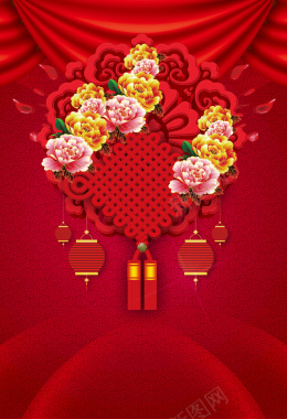 红色喜庆中国结牡丹祝寿海报背景背景