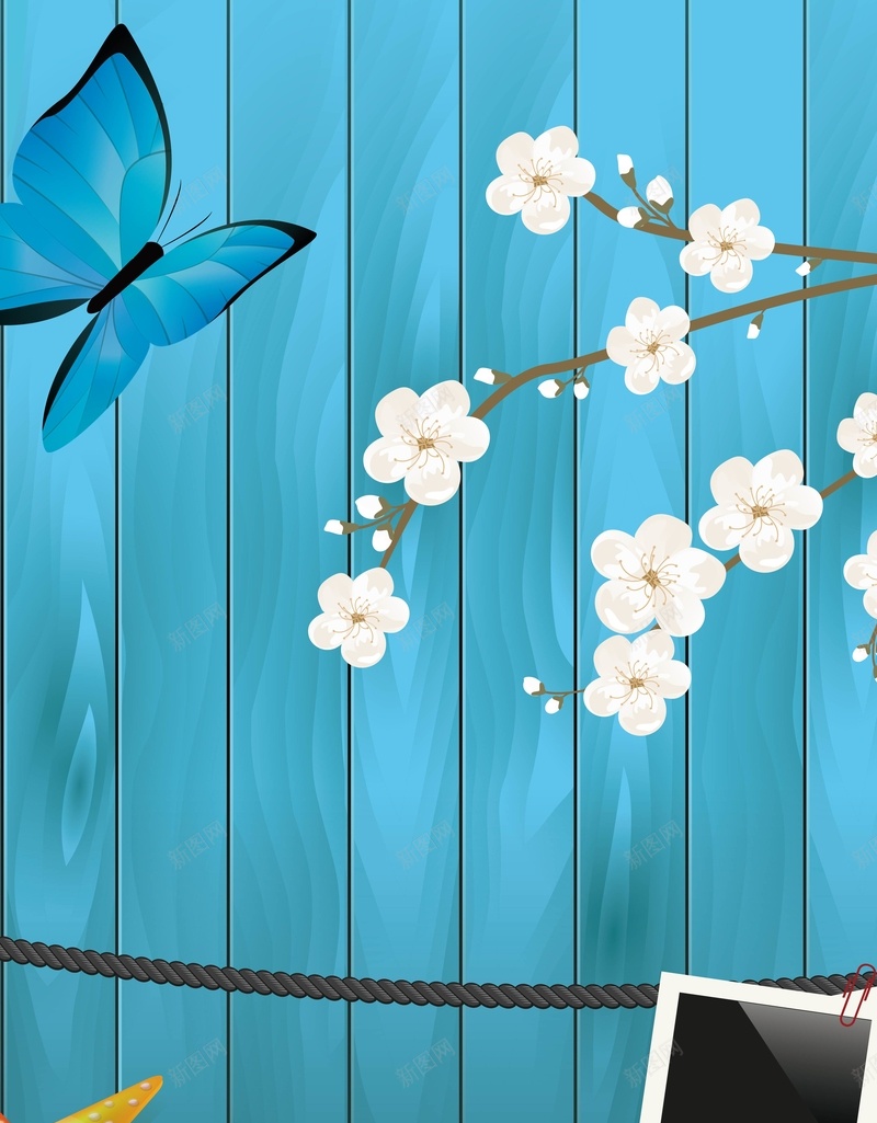 蓝色木板上的蝴蝶和花朵背景矢量图ai设计背景_新图网 https://ixintu.com AI 手机 模板 欢喜 海报 矢量素材 纹理 背景 花朵 蓝色 蝴蝶 高清背景图 矢量图