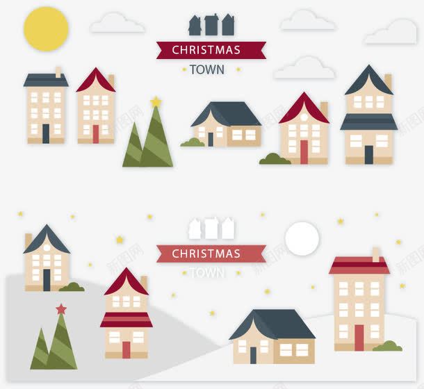 小镇圣诞节png免抠素材_新图网 https://ixintu.com 圣诞树 圣诞节 小镇 矢量素材 街景