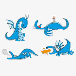 蓝色手绘恐龙素材