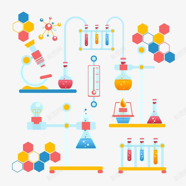 化学实验png免抠素材_新图网 https://ixintu.com PNG免抠图下载 分子式 扁平 烧瓶 装饰 观察