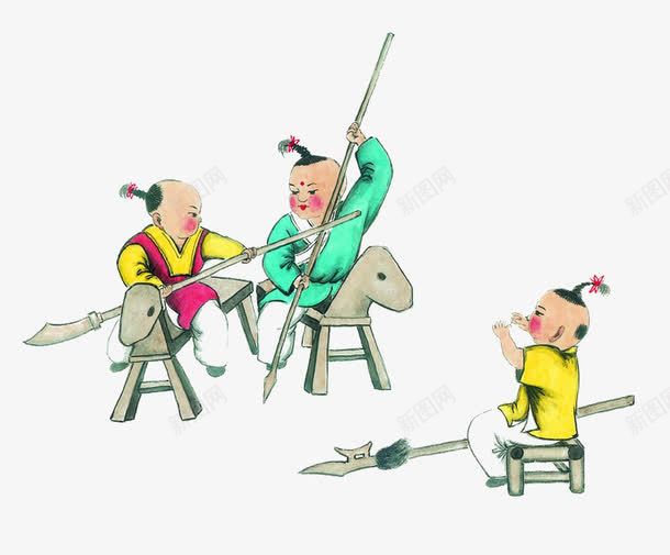 小童png免抠素材_新图网 https://ixintu.com 小童 手绘 插画 水墨花 装饰 骑马打仗
