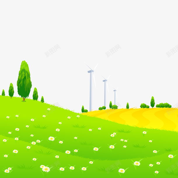 创意草地风景矢量图ai免抠素材_新图网 https://ixintu.com 卡通 树木设计 绿色 草地 郊外 风景设计 矢量图