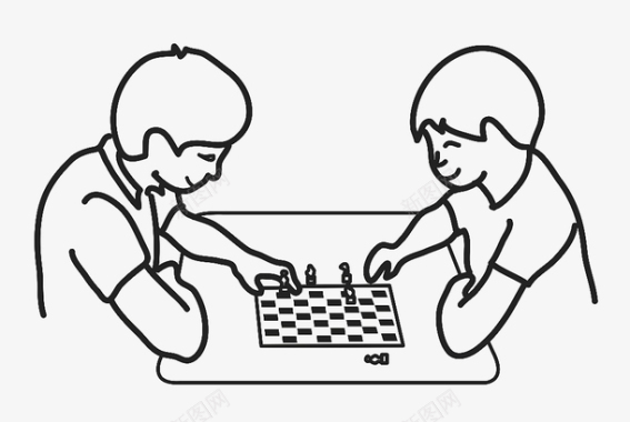 手绘线条下棋对弈图标图标