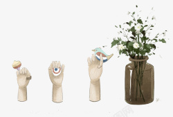 创意手绘花瓶手形素材