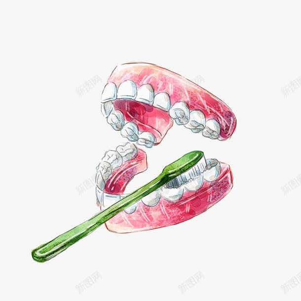 手绘牙齿刷牙png免抠素材_新图网 https://ixintu.com 手绘 烤瓷牙 牙 牙刷 牙齿清洁 白色