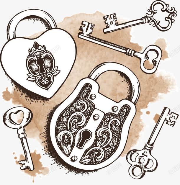 老式锁头和钥匙png免抠素材_新图网 https://ixintu.com 卡通钥匙 卡通锁头 手绘钥匙 老式锁头 钥匙 锁头