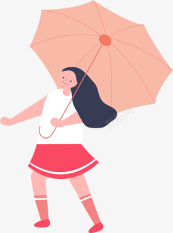 雨中女人手绘卡通打着伞的女人高清图片