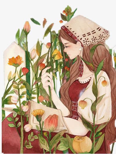 唯美插画png免抠素材_新图网 https://ixintu.com 唯美 女孩 彩色 插画 植物 装饰