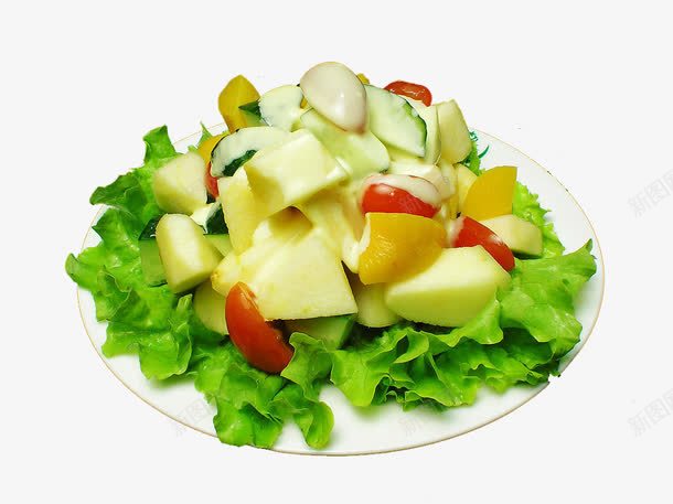 水果沙拉png免抠素材_新图网 https://ixintu.com 减肥餐 原料 水果蔬菜沙拉 生菜 盘子 素材 绿色 食物 食物原料 餐饮美食