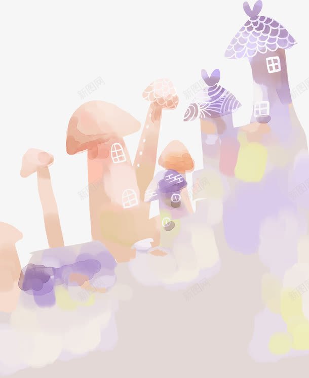 手绘梦幻彩色蘑菇屋png免抠素材_新图网 https://ixintu.com 彩色 梦幻 蘑菇