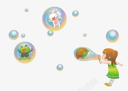 吹泡孔六一儿童节卡通彩色泡泡人物吹动高清图片