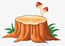 长蘑菇手绘黄色长蘑菇的老树根高清图片