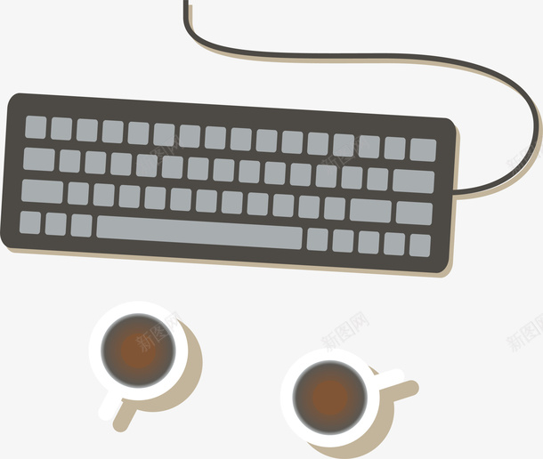 灰色电脑键盘png免抠素材_新图网 https://ixintu.com 休闲 灰色按键 灰色键盘 电脑键盘 白色杯子 美味咖啡