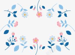 粉蓝色春天花朵边框矢量图素材