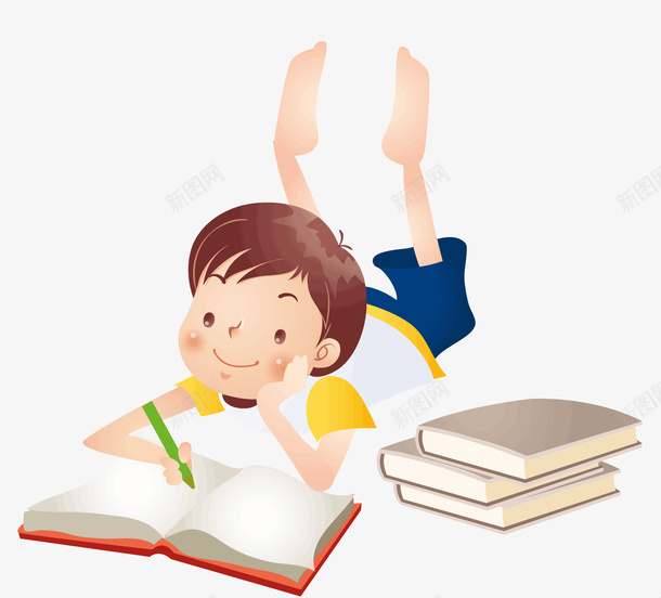一个正在学习的男生png免抠素材_新图网 https://ixintu.com 书本 卡通 正在学习的男孩 蓝色 黄白色