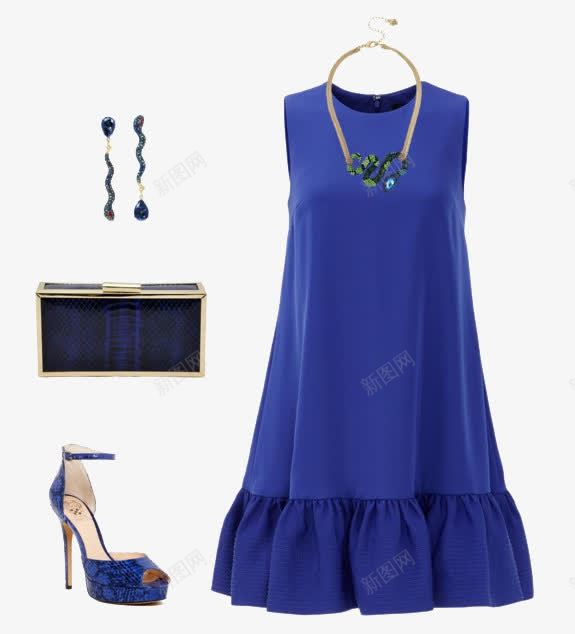 蓝色裙子和包包png免抠素材_新图网 https://ixintu.com 包包 服装搭配 蓝色裙子