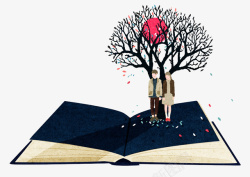 手绘爱情树和书本素材