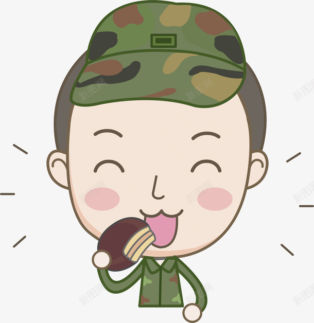 吃饼干的士兵png免抠素材_新图网 https://ixintu.com 卡通 士兵 帅气的 插图 绿色的 饼干 高兴地