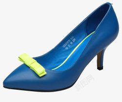 蓝色皮鞋深蓝色蝴蝶结高跟鞋高清图片