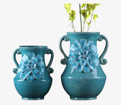 把手花瓶蓝色花瓶花器高清图片