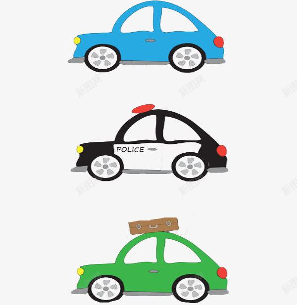 三辆小汽车png免抠素材_新图网 https://ixintu.com 卡通 在这行李的汽车 手绘 汽车头 简笔 绿色 警车