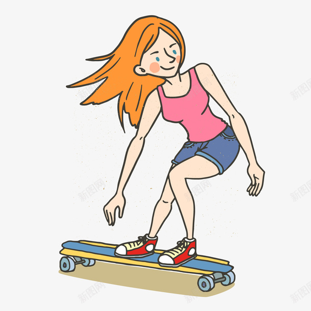 创意玩滑板的女子png免抠素材_新图网 https://ixintu.com 卡通人物 卡通女子 玩滑板女子 背景装饰