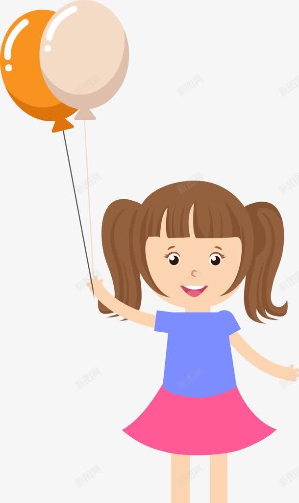 小女孩抓着气球卡通png免抠素材_新图网 https://ixintu.com 