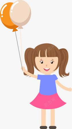 抓着气球小女孩抓着气球卡通高清图片