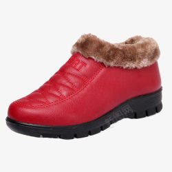 中年人棉鞋大红皮质棉鞋高清图片