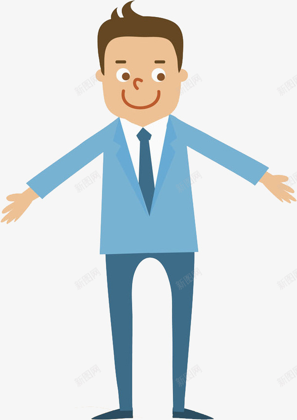 卡通张开双手的商务男人图png免抠素材_新图网 https://ixintu.com 上班族 帅气的 微笑的 插图 男士 白领 蓝色的