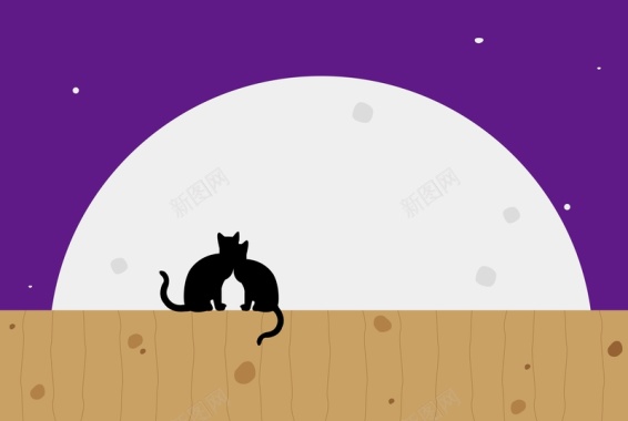 矢量卡通猫咪月亮背景背景