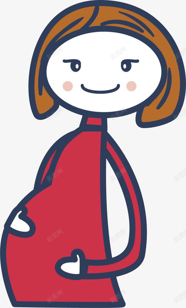 卡通孕妈png免抠素材_新图网 https://ixintu.com 一个 卡通 大肚子 孕妈 手绘 简图 红色的 衣服