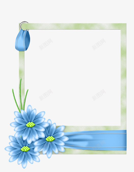蓝色清新花朵画框装饰图案png免抠素材_新图网 https://ixintu.com 免抠PNG 清新 画框 花朵 蓝色 装饰图案