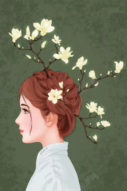 盘头发插满鲜花的女孩海报高清图片