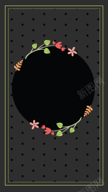 黑色波点花卉海报背景矢量图背景