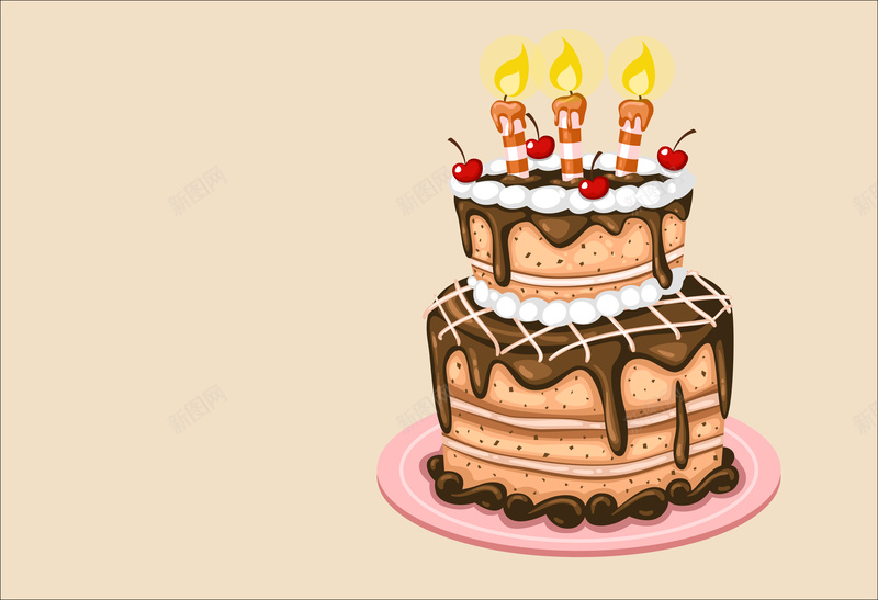 节日蛋糕矢量图ai设计背景_新图网 https://ixintu.com 卡通 巧克力 手绘 樱桃 甜点 生日 童趣 节日蛋糕 蜡烛 矢量图