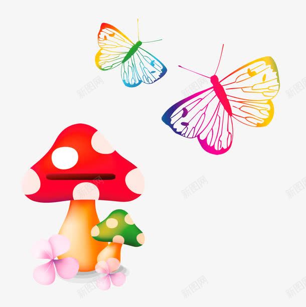 儿童节蘑菇装饰图案png免抠素材_新图网 https://ixintu.com 儿童节 六一元素 卡通 蘑菇 蝴蝶 装饰图案
