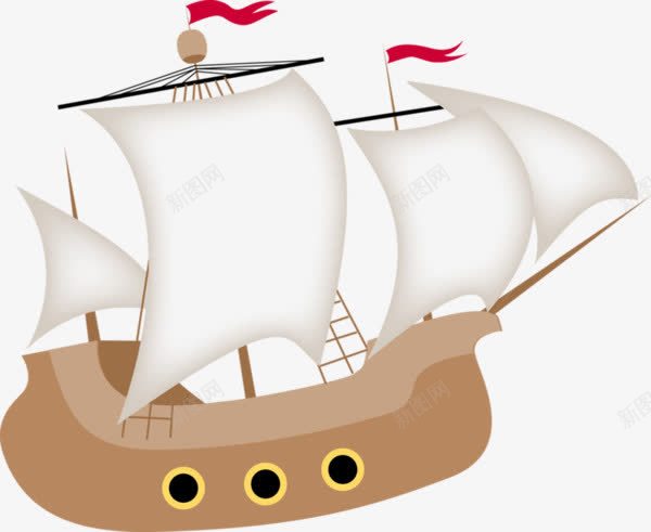 卡通海盗船png免抠素材_新图网 https://ixintu.com 海盗船 白色 红色 船帆