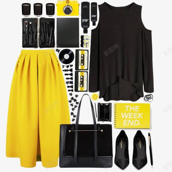黄色裙子和包包png免抠素材_新图网 https://ixintu.com 包包 服装搭配 黄色裙子