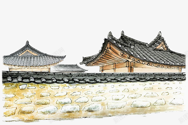 水彩古建筑png免抠素材_新图网 https://ixintu.com 传统 古建筑 水彩