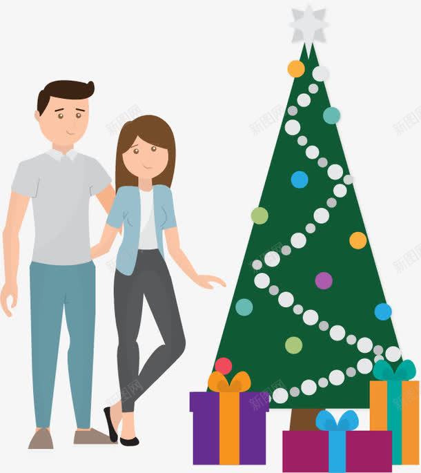 圣诞礼物png免抠素材_新图网 https://ixintu.com 圣诞树 情侣 惊喜 矢量素材 礼盒 过圣诞