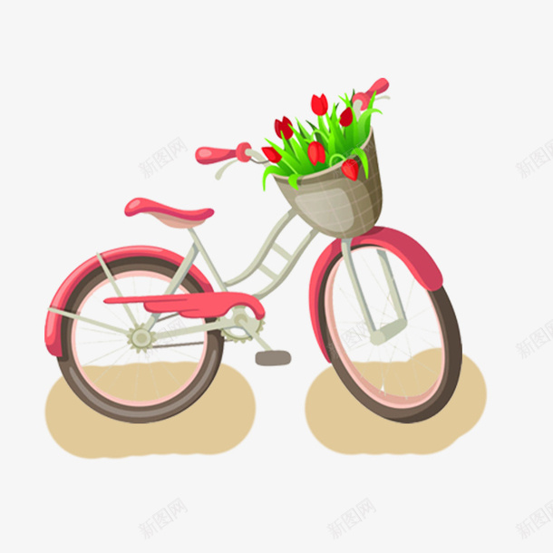 卡通手绘自行车psd免抠素材_新图网 https://ixintu.com 卡通 手绘 粉色自行车 绿叶 脚踏车 自行车 车子 车轱辘 鲜花